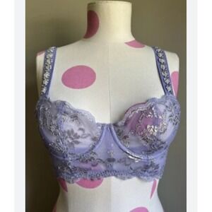 Victoria's Secret Lavender Lace Push Up Bra Rhinestone Straps 34D Bling!